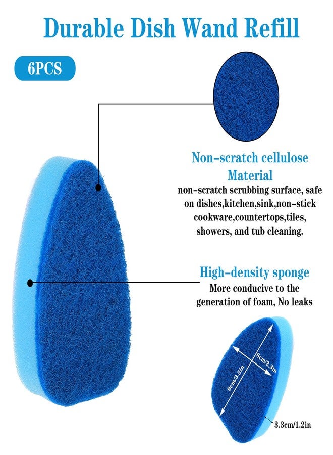 KFHENSOMR 6 Pcs Dishwasher Sponge Dishwand Refills Scrubber Sponges Non Scratch Head Replacement for Dish Wand Heavy Duty Scrub Dots Brushes Soap Control Dispenser Scrubber Pads for Kitchen Cleaning - Image 2